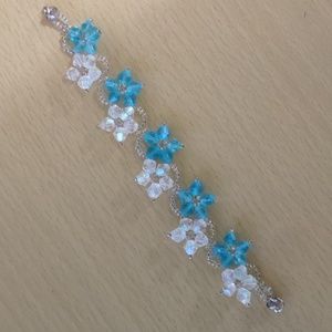 Clear And Blue Crystal Bicones Bracelet